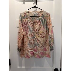 Rose & Olive Women's Patchwork Floral Blouse, Lightweight Boho Shirt Cottagecore